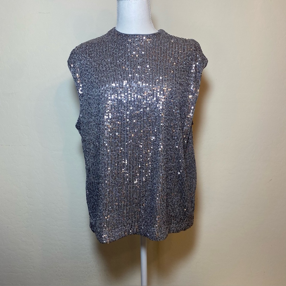 Calvin Klein Silver Sequin Muscle Tee 
Sz L NWT